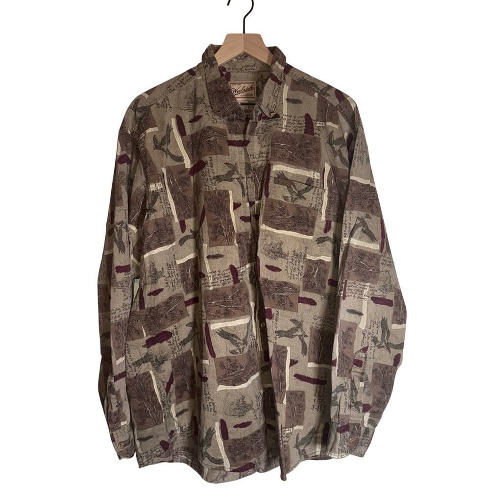 WOOLRICH eagle print gorpcore cotton button up shirt XL